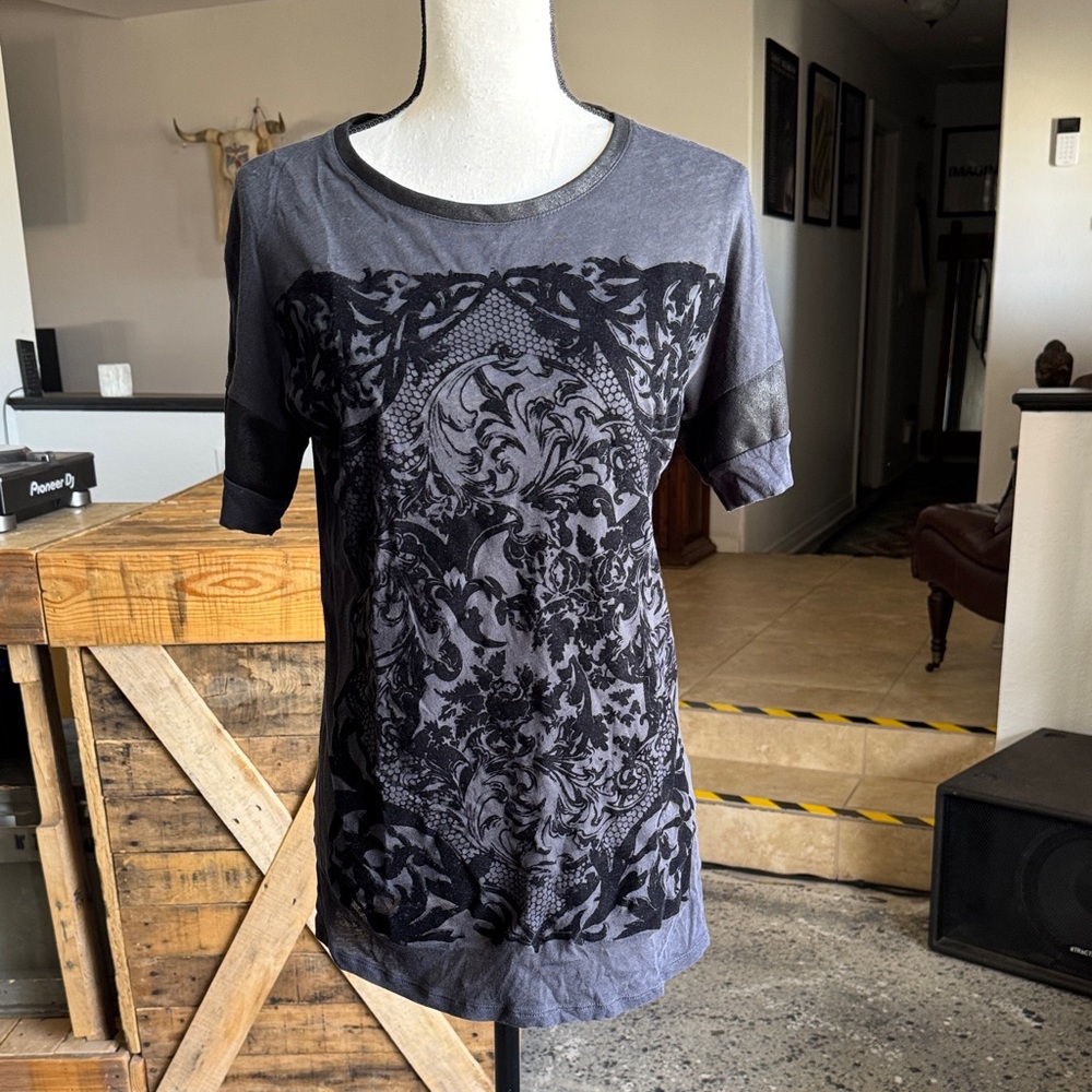 Zara W&B Collection Black Burnout Velour Tee